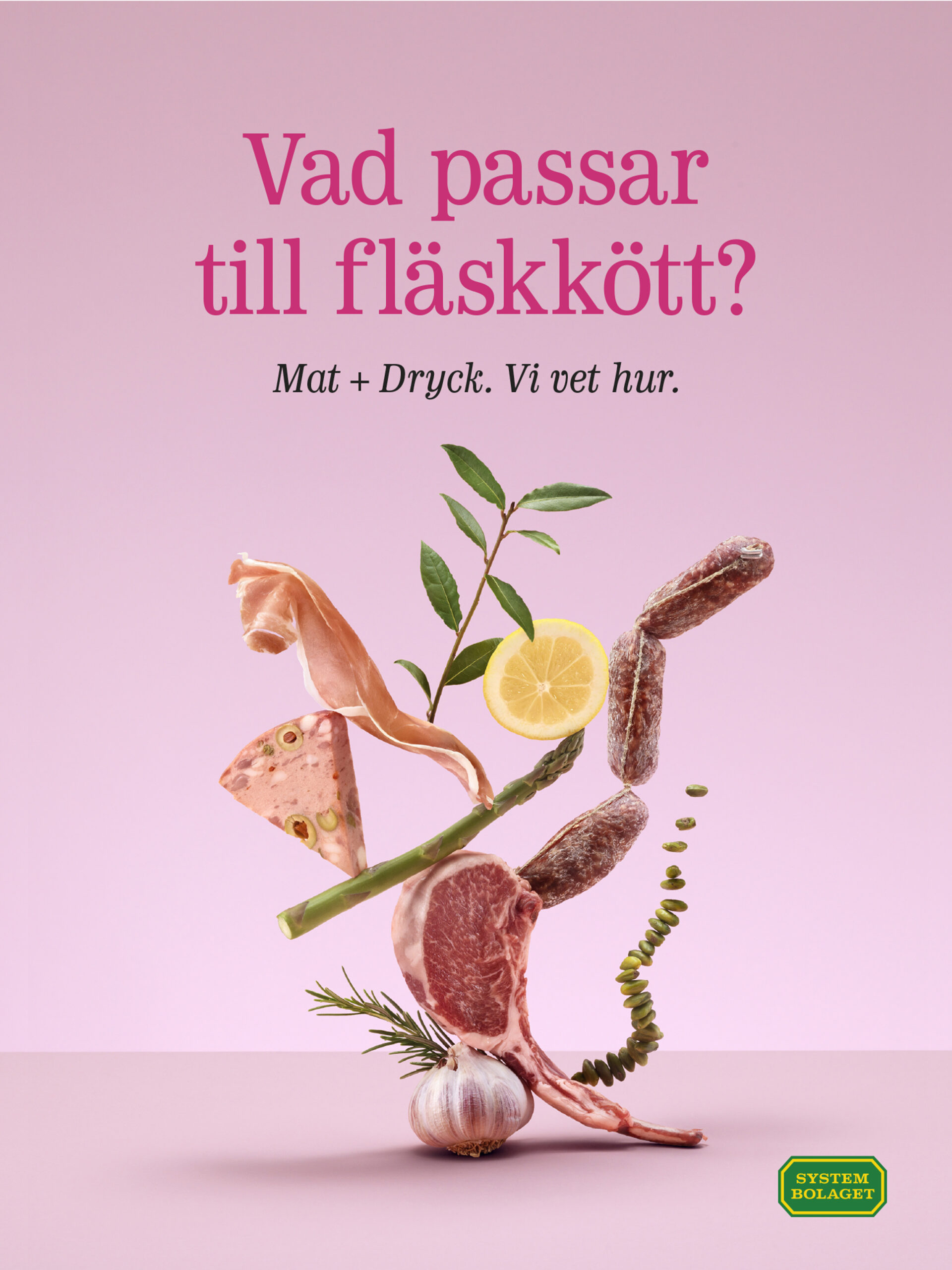 Food balancing on pink background